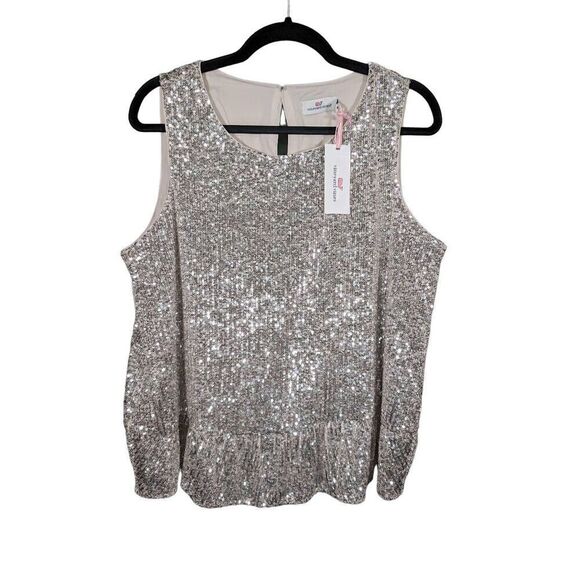 NWT Vineyard Vines Silver Sequin Peplum Top Fun and Flirty Women's large - Picture 2 of 7